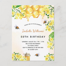 Birthday florals gele elegante zomeruitnodiging briefkaart