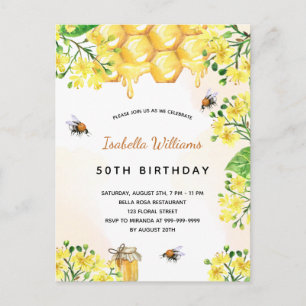Birthday florals gele elegante zomeruitnodiging briefkaart