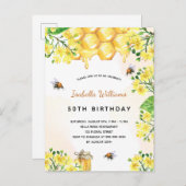 Birthday florals gele elegante zomeruitnodiging briefkaart (Voorkant / Achterkant)