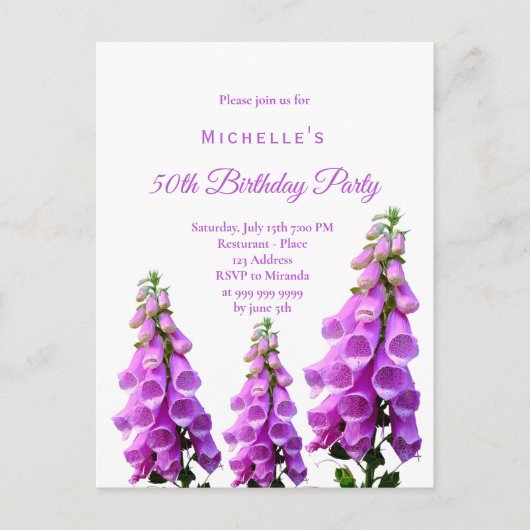 Birthday florals wildbloemen roze paars wit briefkaart (Voorkant)