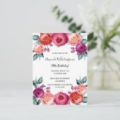 Birthday florroze paars roos gouduitnodiging briefkaart (Staand voorkant)