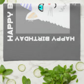 Birthday Fluffy White Cat Kitchen Towel Theedoek (Gevouwen)
