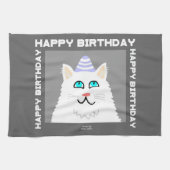 Birthday Fluffy White Cat Kitchen Towel Theedoek (Horizontaal)