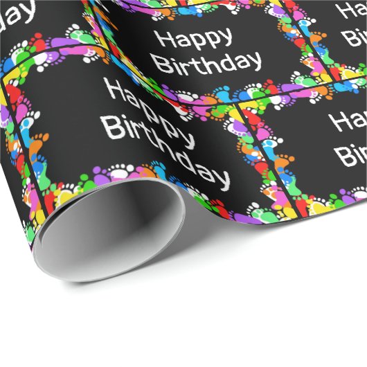 Birthday Footprint on Black Cadeaupapier (Rol Hoek)