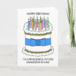 Birthday for Future Grandson in Law Kaart<br><div class="desc">Een cartoon taart bedekt met verlichte kaarsen en vergezeld van de woorden "Fijne verjaardag met een prachtige toekomstige kleinzoon in de wet".</div>