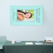 Birthday Foto Aqua Blue Blauwgroen Script Girly Spandoek (Beurs)