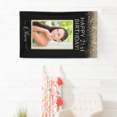 Birthday Foto Black Gold Glitter Girly Spandoek (Insitu)