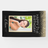 Birthday Foto Black Gold Glitter Girly Spandoek (Horizontaal)