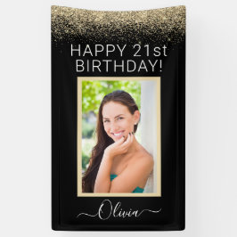 Birthday Foto Black Gold Glitter Girly Spandoek