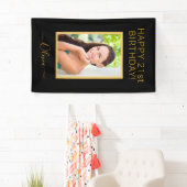 Birthday Foto Black Gold Script Girly Spandoek (Insitu)
