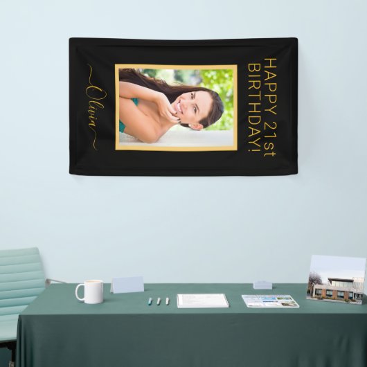 Birthday Foto Black Gold Script Girly Spandoek (Beurs)