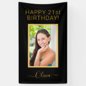 Birthday Foto Black Gold Script Girly Spandoek (Verticaal)