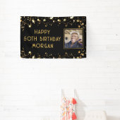 Birthday Foto Black Gold Stars Aangepaste kleur Spandoek (Insitu)