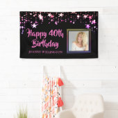 Birthday Foto Black Pink Stars gepersonaliseerd Spandoek (Insitu)