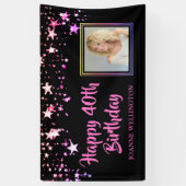 Birthday Foto Black Pink Stars gepersonaliseerd Spandoek (Verticaal)