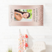 Birthday Foto Blush Pink Glitter Girly Roos Gold Spandoek (Insitu)