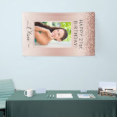 Birthday Foto Blush Pink Glitter Girly Roos Gold Spandoek (Beurs)