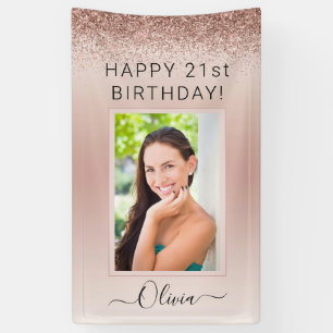 Birthday Foto Blush Pink Glitter Girly Roos Gold Spandoek