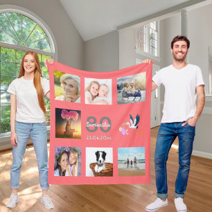 Birthday foto collage koraal fleece deken