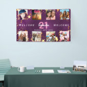 Birthday foto collage paars goudmonogram spandoek (Beurs)
