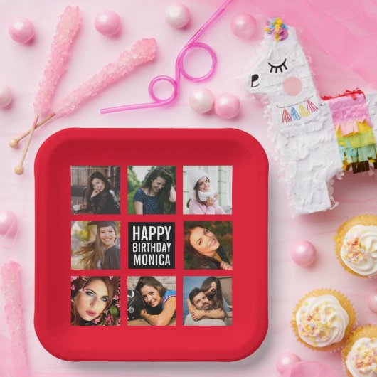 Birthday Foto Collage Red Paper Bord (Feest)