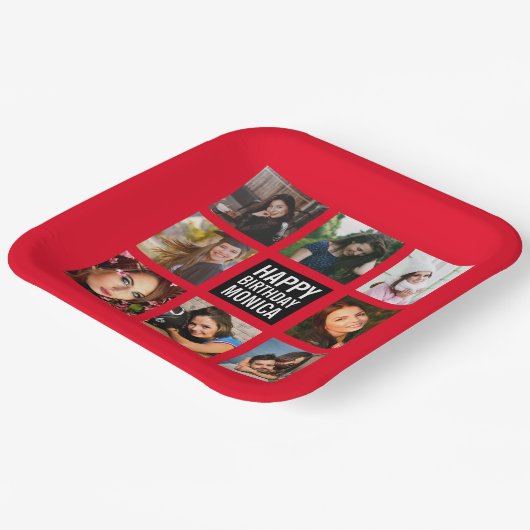 Birthday Foto Collage Red Paper Bord (Gebogen)