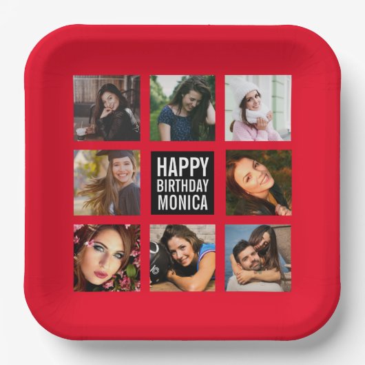 Birthday Foto Collage Red Paper Bord (Voorkant)