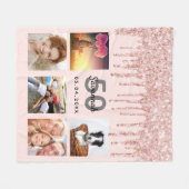Birthday foto collage roos goud glitter roze fleece deken (Voorkant (Horizontaal))