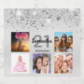 Birthday foto collage zilverglitter monogram sparkling wijnetiket (Enkel label)