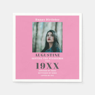 Birthday Foto: Elegant Girly Pink Grey Servet