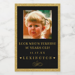 Birthday Foto: Glitter look Mini Bottle Label   Voedselcontainer Etiket