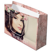 Birthday foto hallo 21 roos goudglitter groot cadeauzakje (Voorkant Gekanteld)