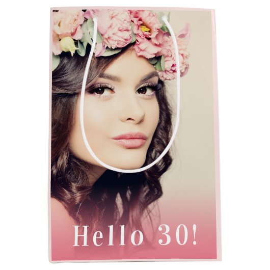 Birthday foto hallo 30 roos goud medium cadeauzakje (Voorkant)