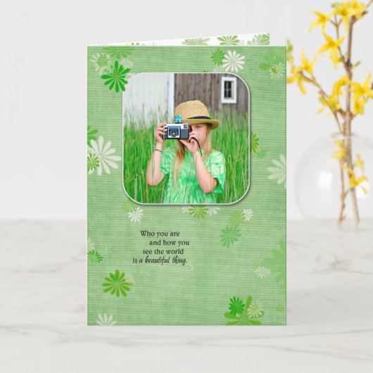 birthday foto met daisy background kaart (Gele Bloem)