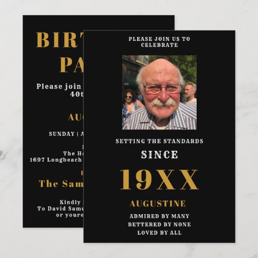 Birthday Foto Naam legant Black Gold Kaart (Voorkant / Achterkant)