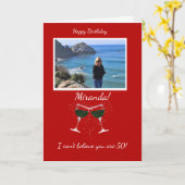 Birthday Foto Name and Age Funny Wine Kaart (Gele Bloem)