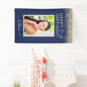 Birthday Foto Navy Blue Gold Glitter Girly Spandoek (Insitu)