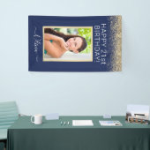 Birthday Foto Navy Blue Gold Glitter Girly Spandoek (Beurs)