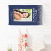 Birthday Foto Navy Blue Silver Glitter Girly Spandoek (Insitu)