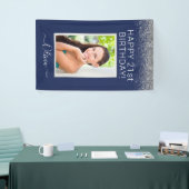 Birthday Foto Navy Blue Silver Glitter Girly Spandoek (Beurs)