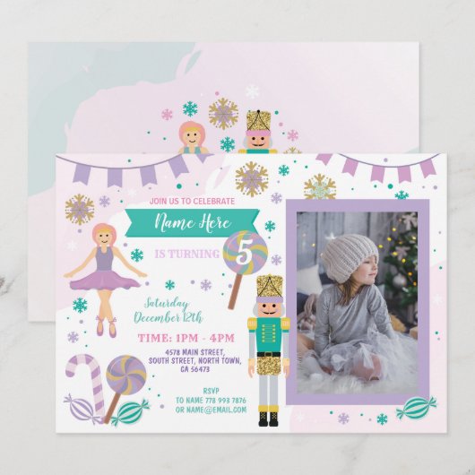 Birthday Foto Nutcracker Pink kerstballet Kaart (Voorkant / Achterkant)