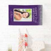 Birthday Foto Paars Silver Glitter Girly Banner (Insitu)