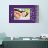 Birthday Foto Paars Silver Glitter Girly Banner (Beurs)