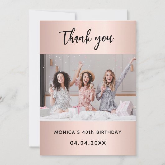 Birthday foto roos goud dank je creditcard kaart (Voorkant)