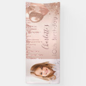 Birthday foto roos goud glitter monogram spandoek (Verticaal)