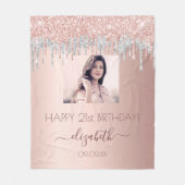 Birthday foto roos goud glitter roze zilverglazuur fleece deken (Voorkant)