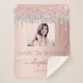 Birthday foto roos goud glitter roze zilverglazuur sherpa deken (Voorkant)