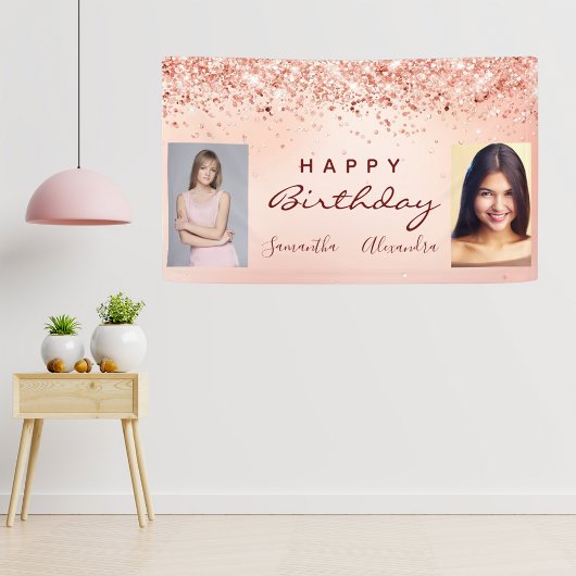 Birthday foto roos gouden roze glitter vrienden spandoek
