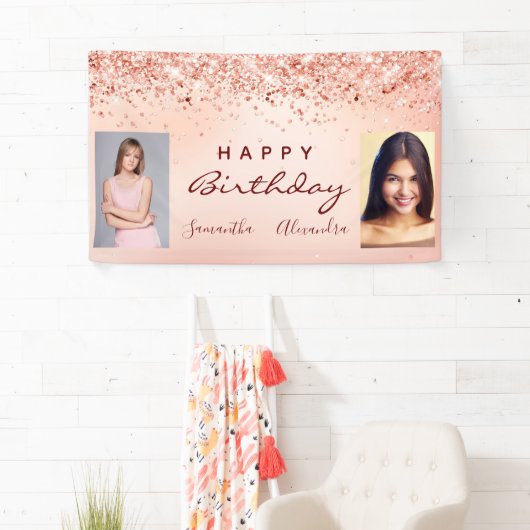 Birthday foto roos gouden roze glitter vrienden spandoek (Insitu)