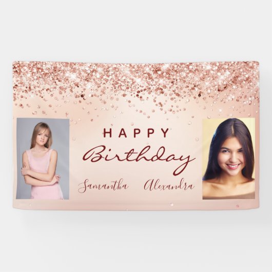 Birthday foto roos gouden roze glitter vrienden spandoek (Horizontaal)